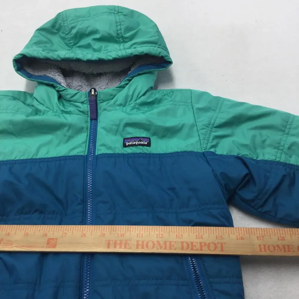 Patagonia Jacket Youth 10 Green Blue Hooded Fleece Lined Puffer Winter Insulated